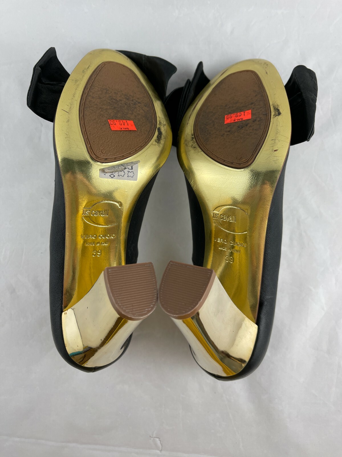 Just Cavalli women black leather hill with bowshoes Size 39 NWD