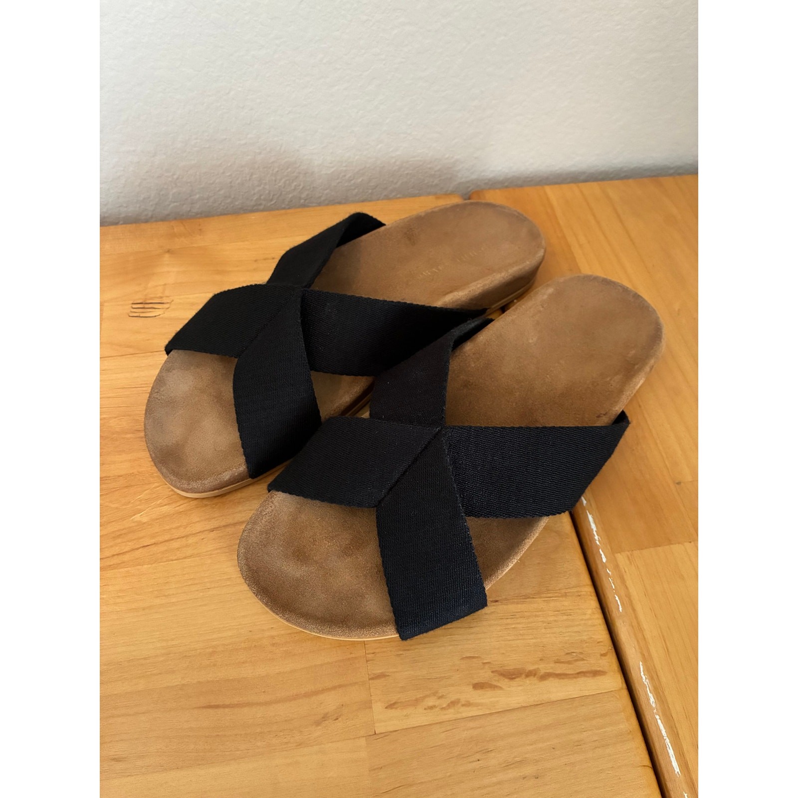 Jenni Kayne Cotton Crossover Slide Sandals Tan Black Made Italy – IT 40 US 10