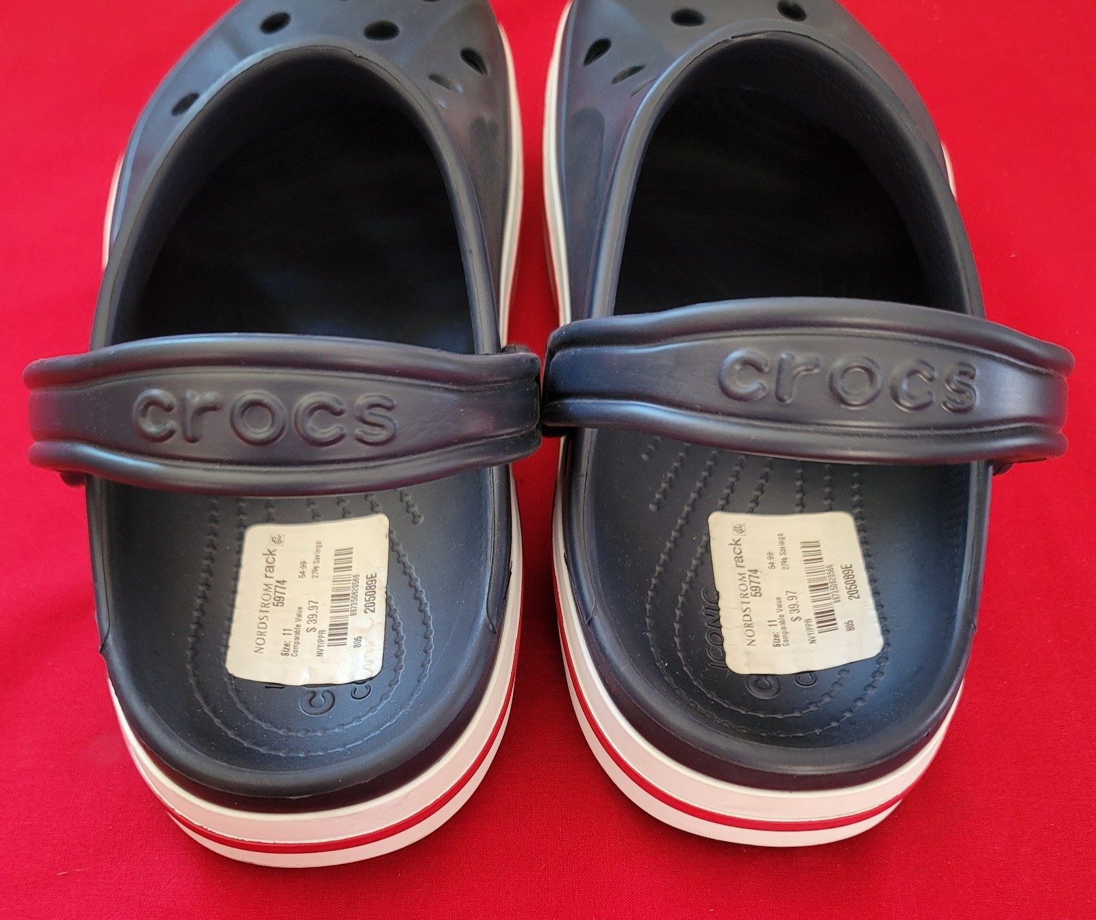 NEW Crocs Bayaband Navy Blue Red Pepper White Mules Clogs Mens-11 Womens-12.5