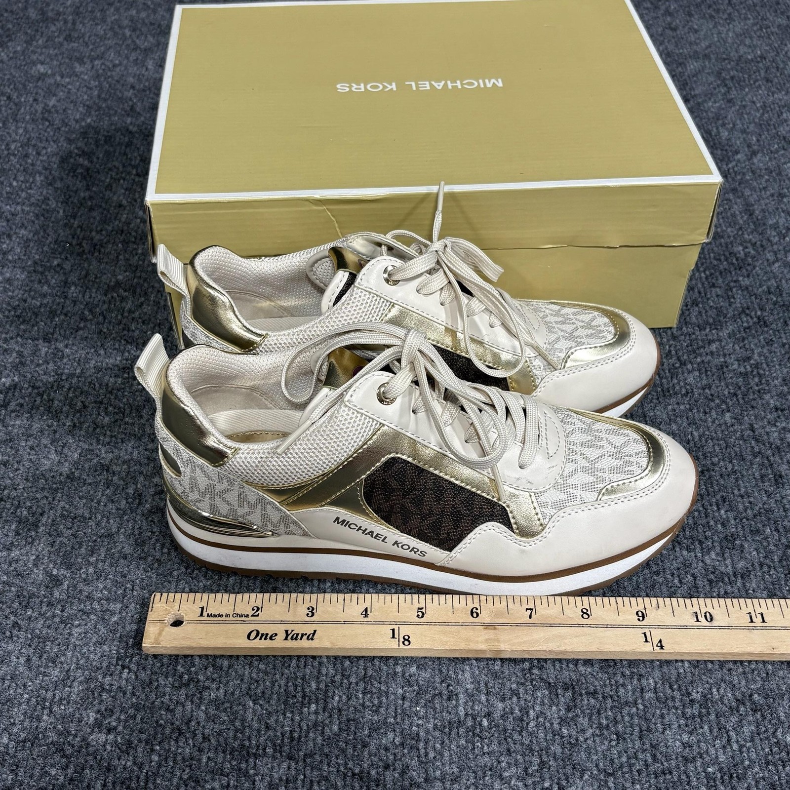 Michael Kors Shoes Womens Size 7 Gold Wilma Trainer Logo Colorblock Sneakers