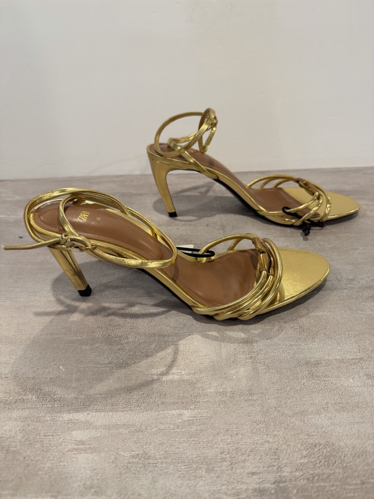 Zara Gold Metallic Heeled Sandals AIRFIT New With Tags Size 40 US 9