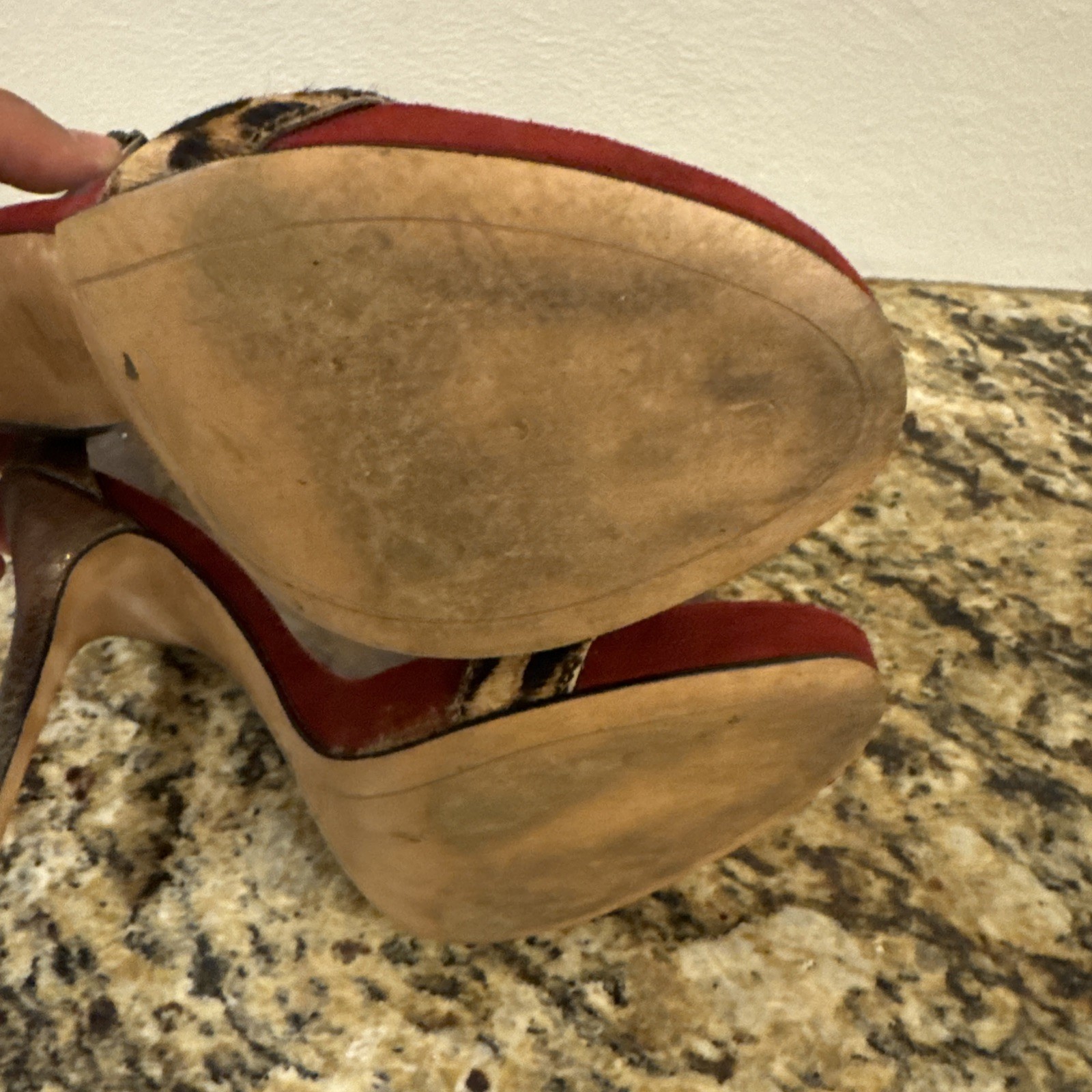 Sam Edelman Eleanor Animal Print Size 8 M Red Gold Ankle Strap Heels Shoes