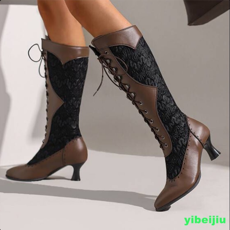 Mid Calf Boots Kitten Heel Casual Women’s Flower Knee High Shoes Plus Size Ladys