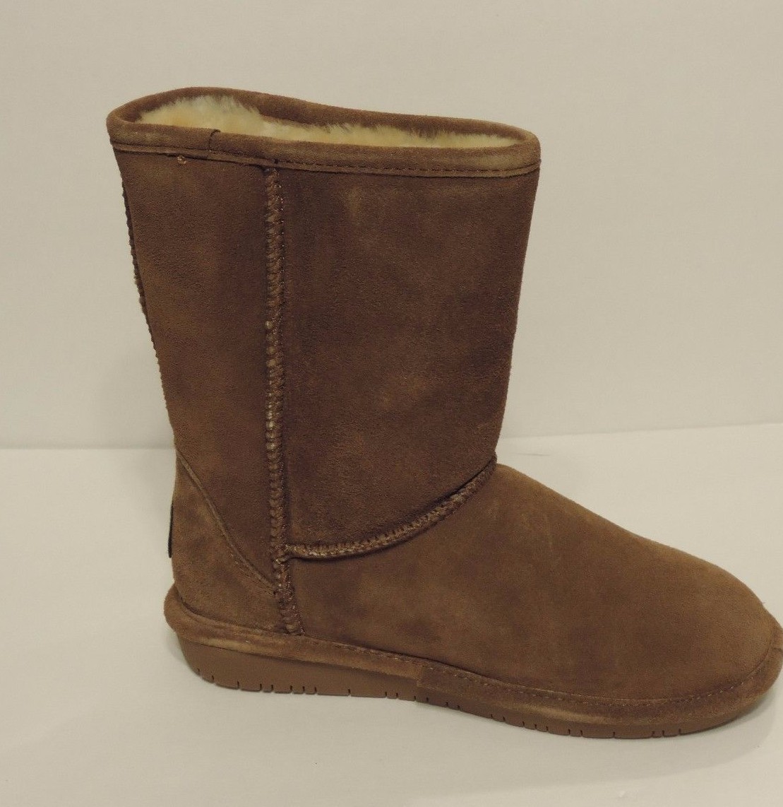 New Bearpaw Emma Short 608 W Hickory Cow Suede Upper Sheepskin wool blend beige