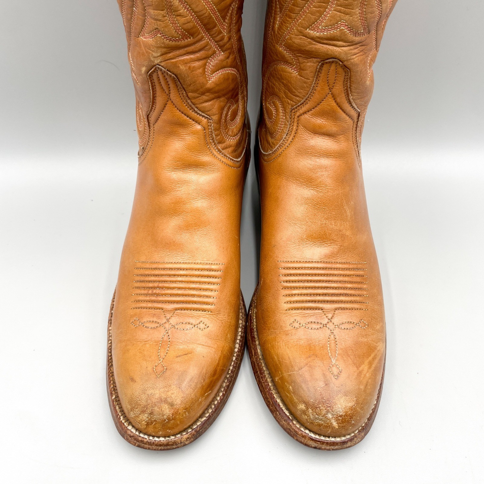 Vintage Lucchese Womens 6B Tan Leather Tall Western Cowboy Riding Boots Coastal