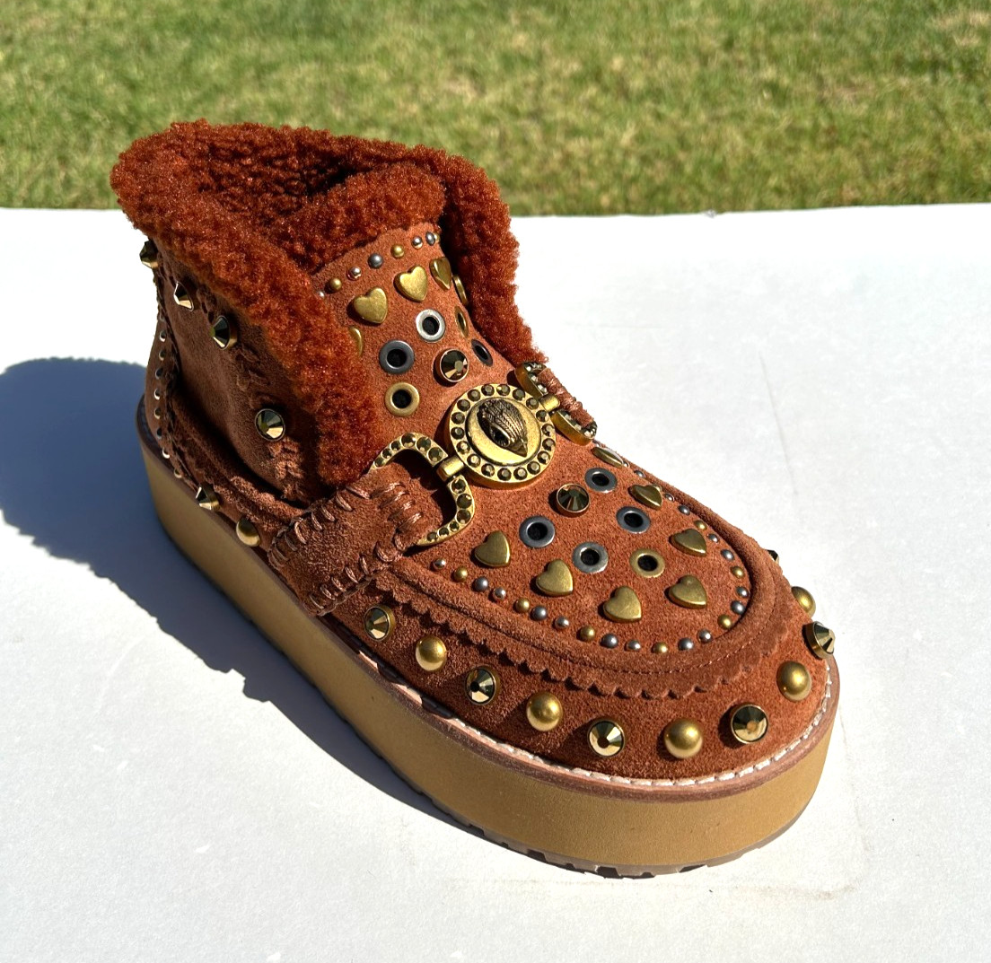 Kurt Geiger London Mansion Platform Boots 11 EU 42 Brown Studded $348 NEW