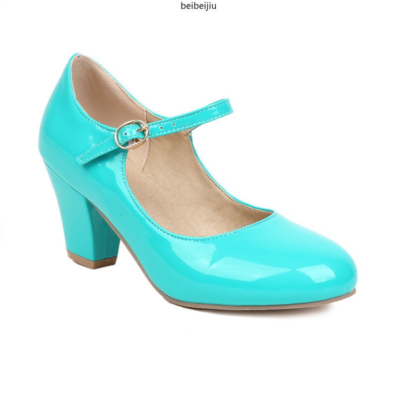 Womens Sweet Candy Mid Block Heel Mary Jane Faux Leather Wedding Shoes Plus Sz
