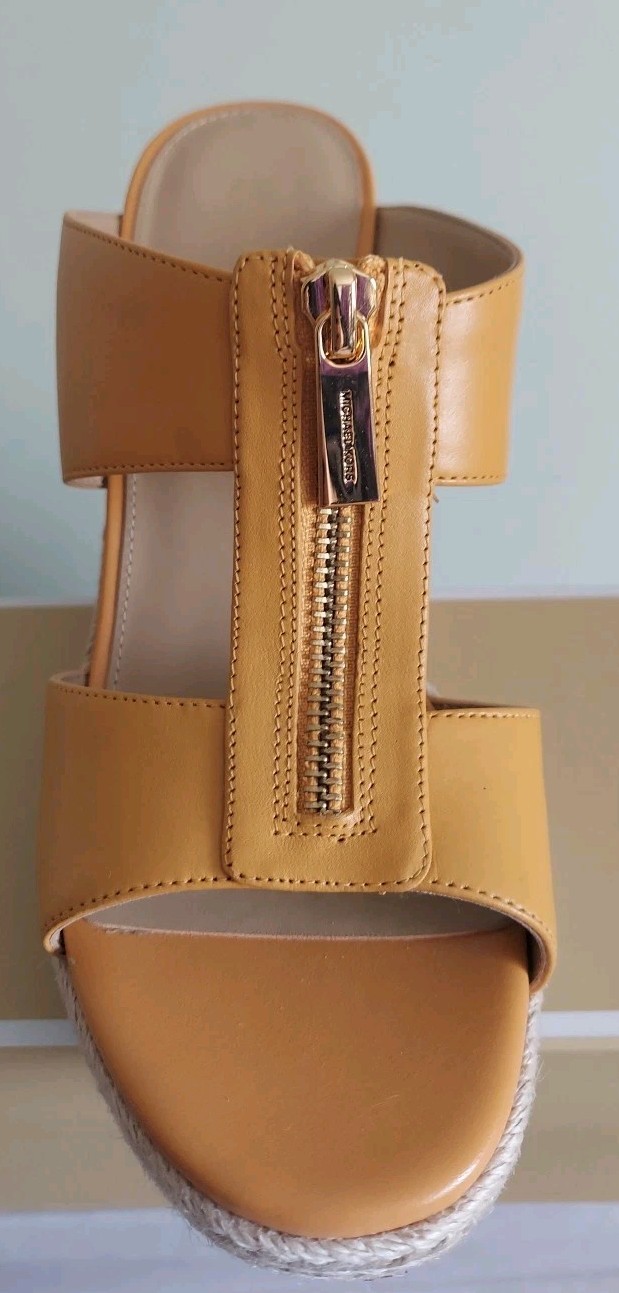 MICHAEL KORS BRADLEY Yellow GOLD MK LOGO Zipper PLATFORM SLIDES 9 I LOVE SHOES