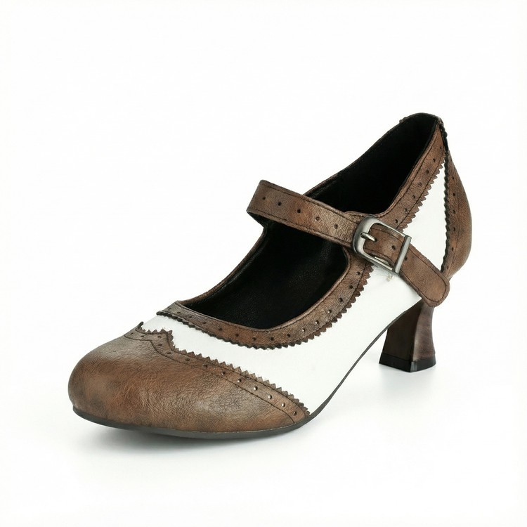 Women’s Carved Brogue Ankle Strap Round Toe Shoes Casual Formal Office College