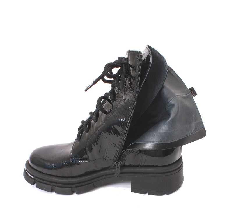 Vernissage 48239b Black Patent Leather Zip-Up Lace-Up Ankle Boots 41 / US 11