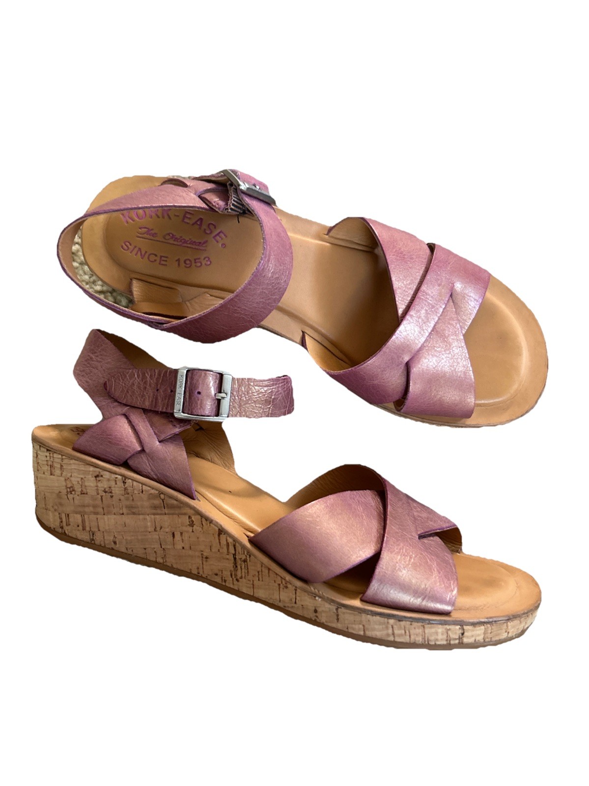 Kork-Ease Size 7 38 Women’s Leather wedge sandals, Orchid Pink Color
