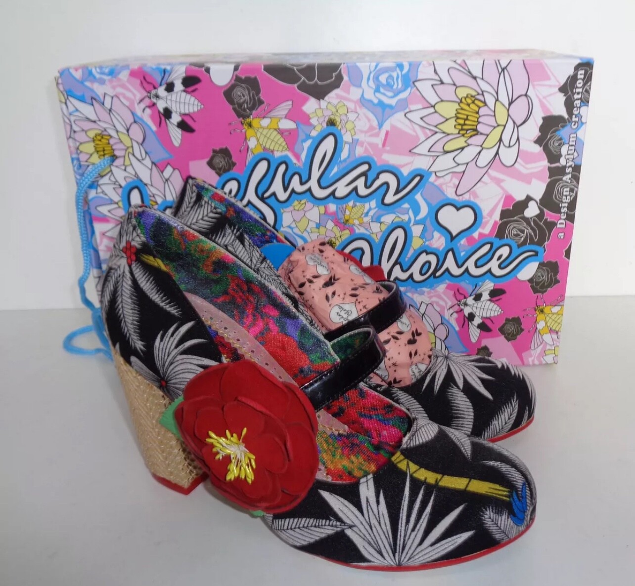New Irregular Choice Palm Trees Heels Shoes Red Flowers Tropical