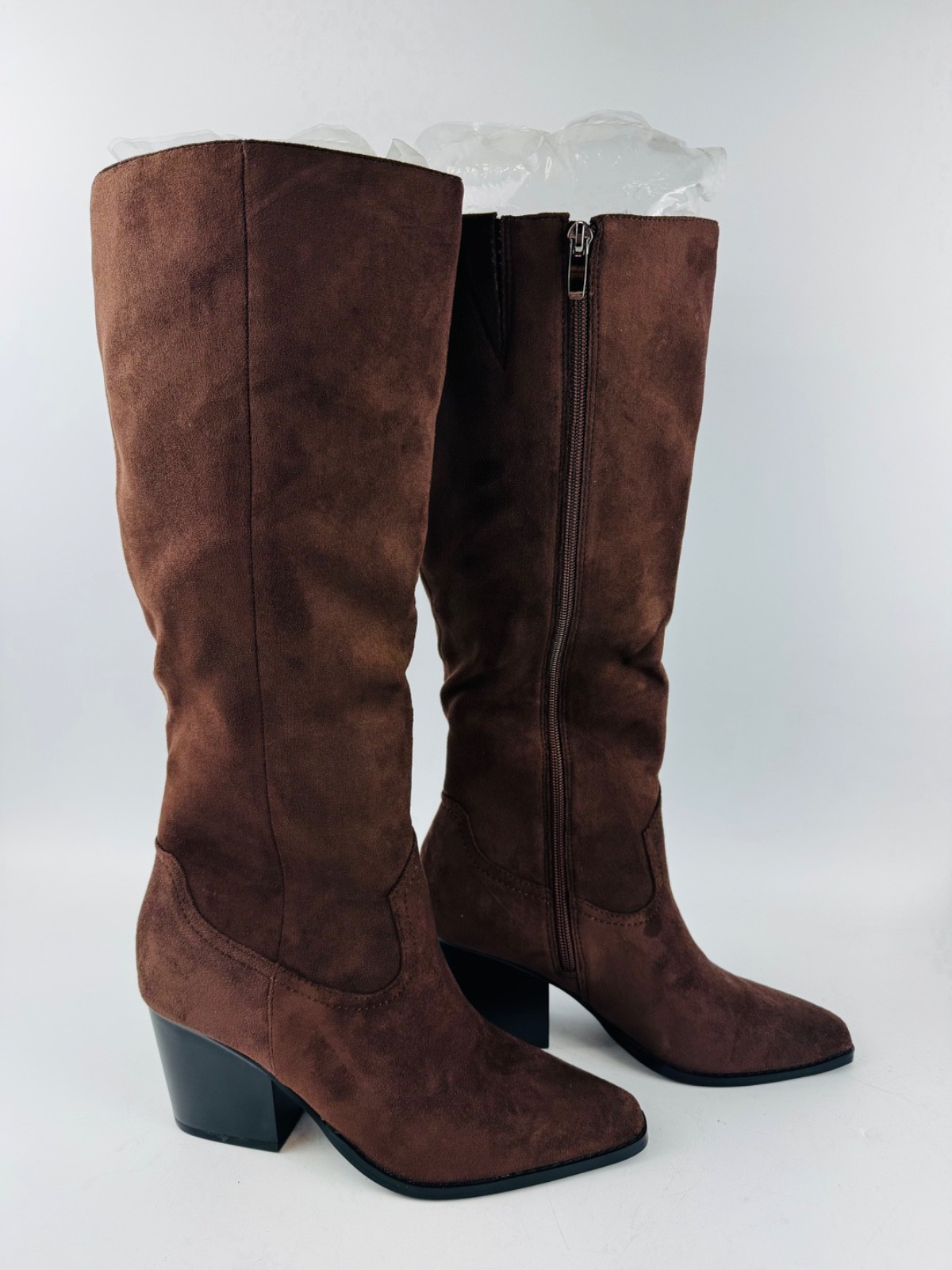 Modatope Knee High Boot Womens Tall Boot Side Zipper Long Boot Suede Chocolate 7
