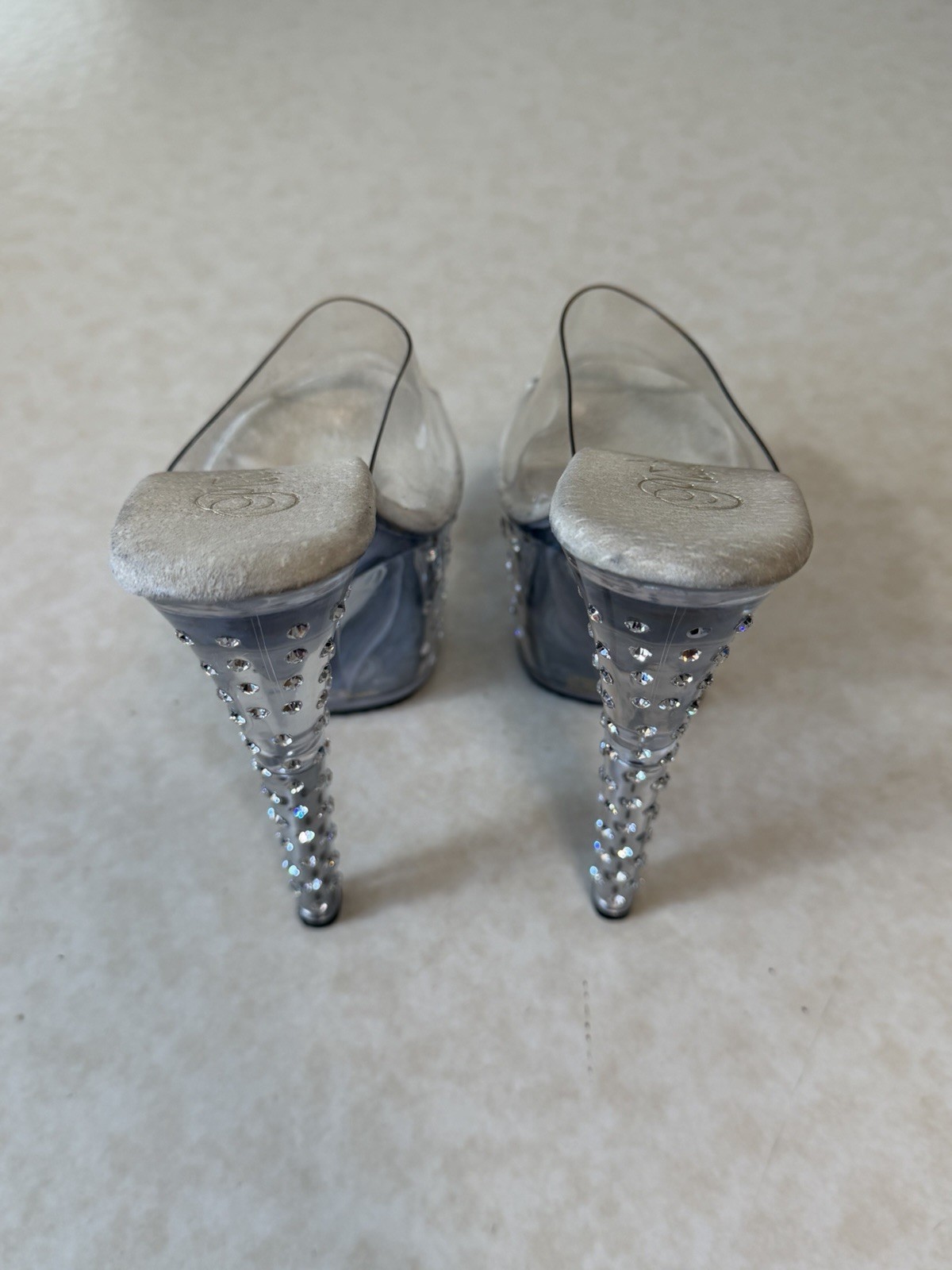 Pleaser Clear/Silver Rhinestone Platform Stiletto Slip-On Open Toe Heels 6