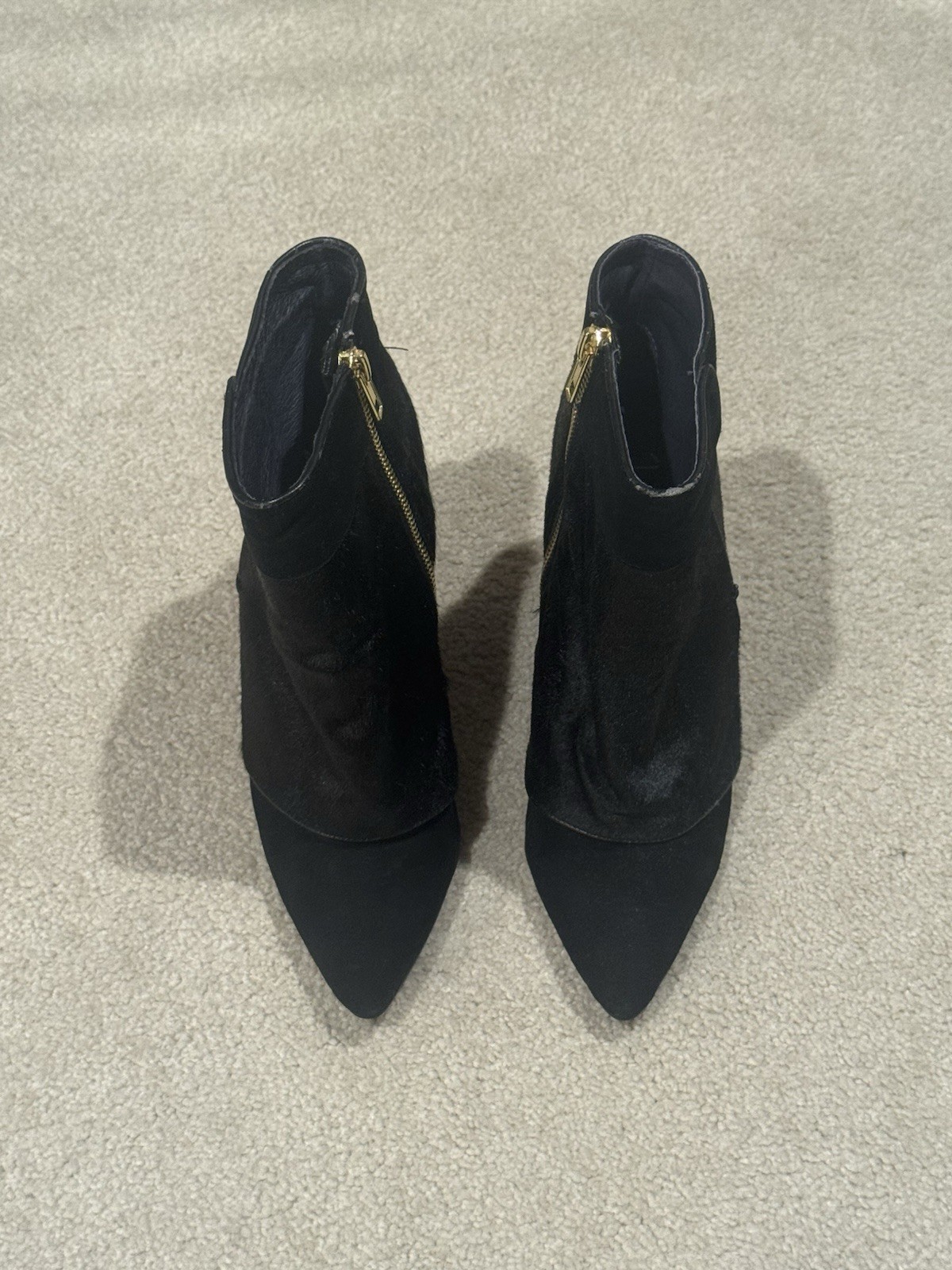 NEW London Trash Women’s Size 5 Black Calf Hair Wedge Boot Gold Zipper shoe