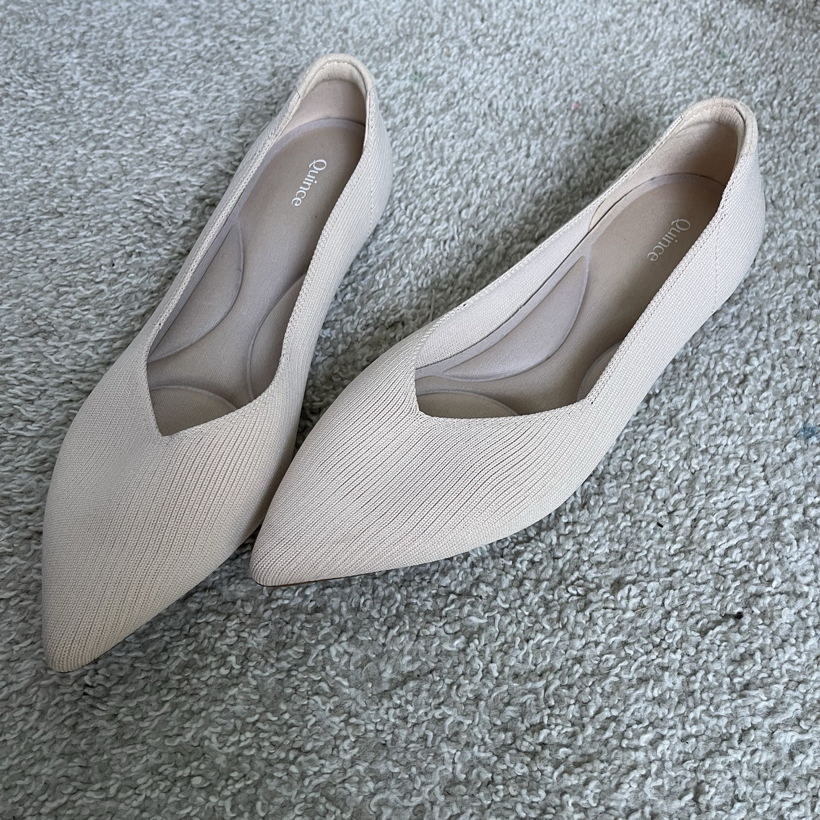Quince Knit Pointed Toe Ballet Flats Womens 8 Tan Slip On Shoes Preppy