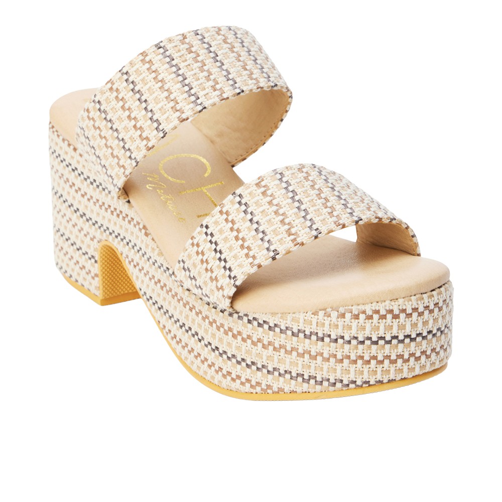 BEACH by Matisse Ocean Ave Platform Block Heels Womens Beige Casual Sandals OCE