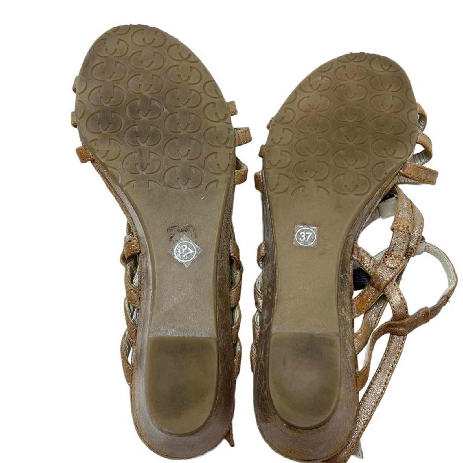 GERRY WEBER Genuine Leather Bronze Sandals Wedges Slingback Beige Shoes 37 / 6.5