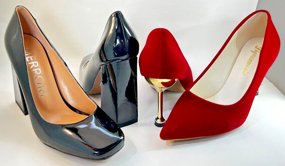 Lot of 2 PAIR New Womens Heels US Size 6 RED-Liguannoxie 3.25″ BLACK-Merrori 4″