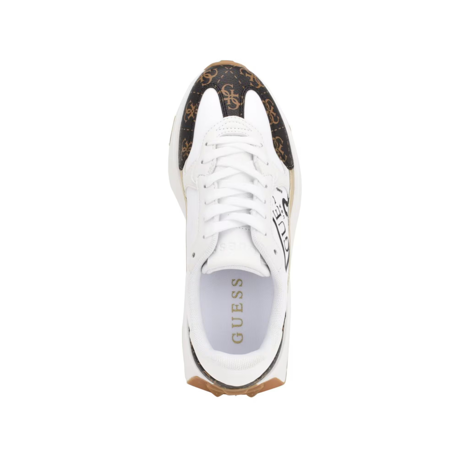 Women’s GUESS Calebb Chunky Platform Fashion Sneakers White/Brown Logo SZ 5