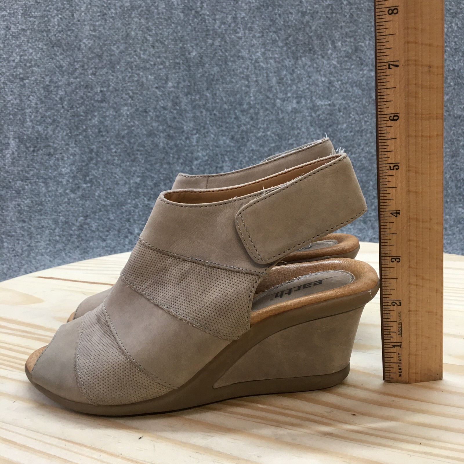 Earth Ankle Booties Womens 5B Gray Coriander Peep Toe Slip On Casual Leather