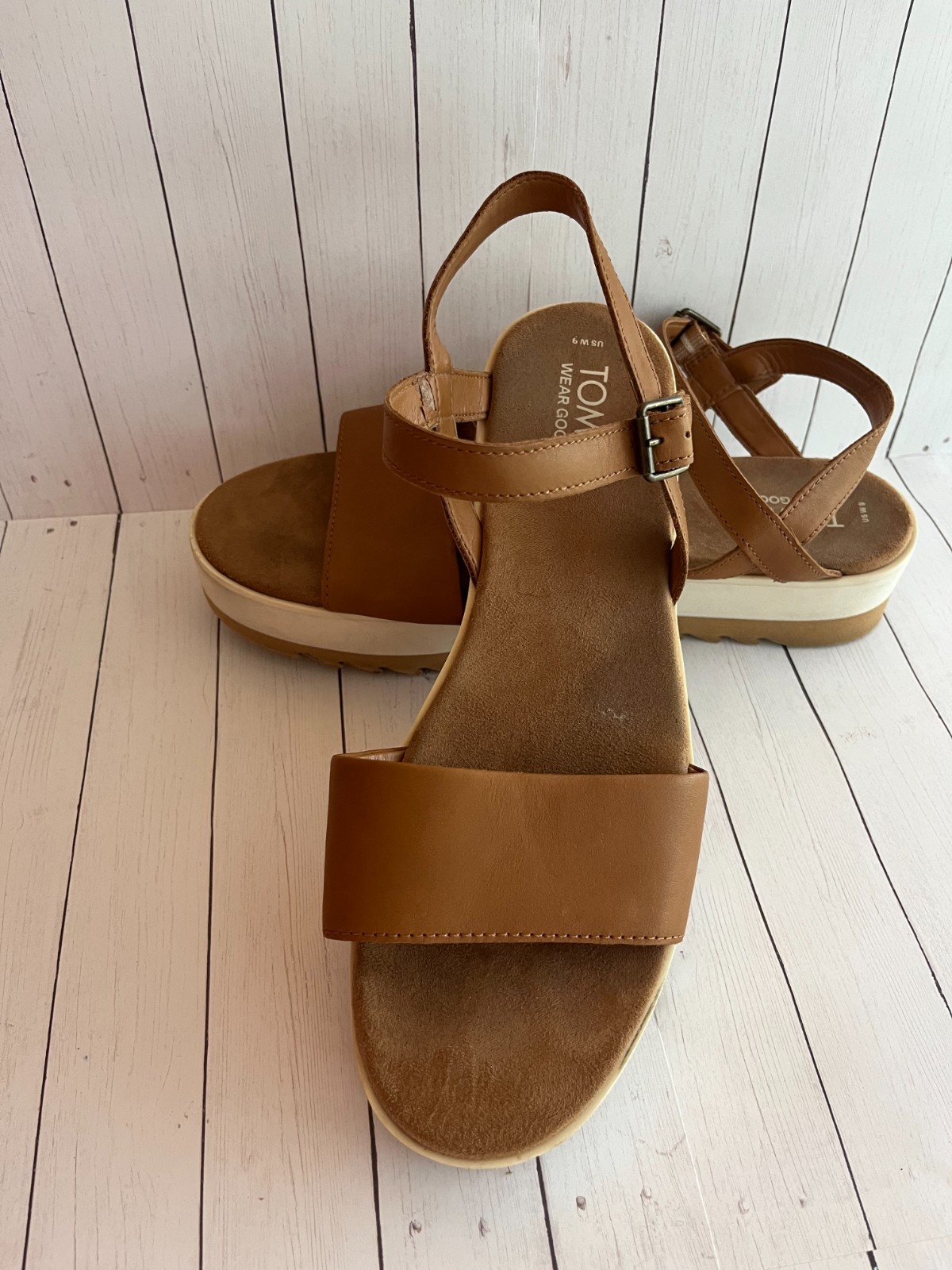 Tom’s Diana Wedge Sandal in Brown Leather Suede and Custom CloudBond Foam Insole
