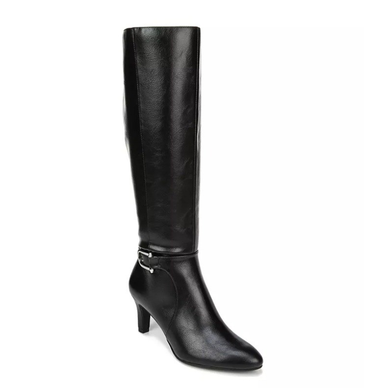LifeStride Women’s Galina WC Black Faux Leather Knee High Heel Boots 5M-Wide NEW