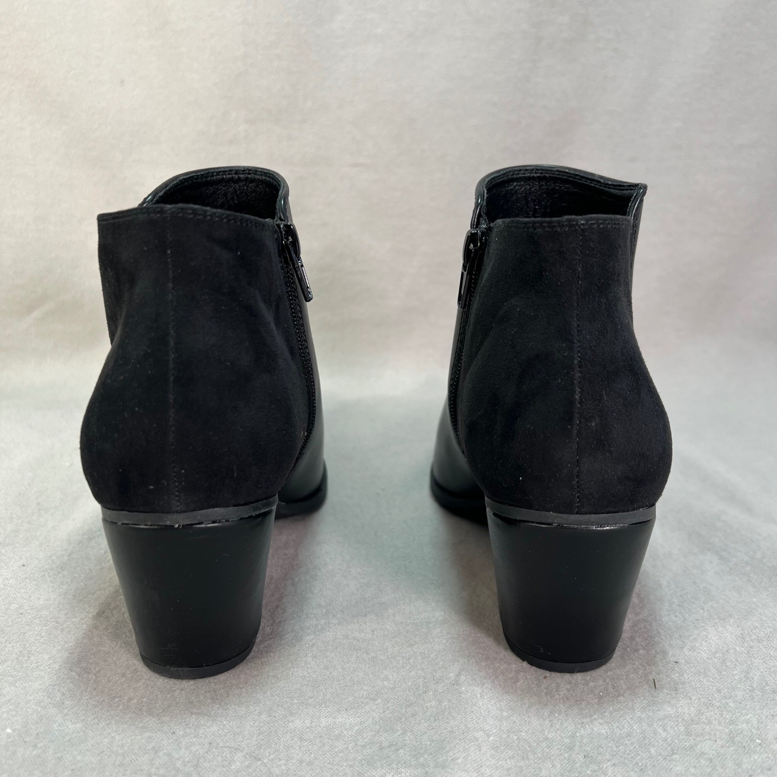 Black Pointed Toe Block Heel Ankle Booties Edgy Street Style Night Out 7.5