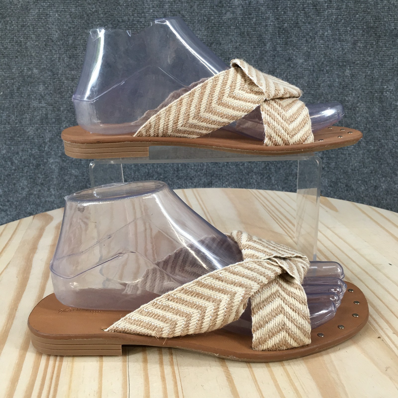 Universal Thread Louise Sandals Womens 7 Slide Slip On Flats Striped White Brown