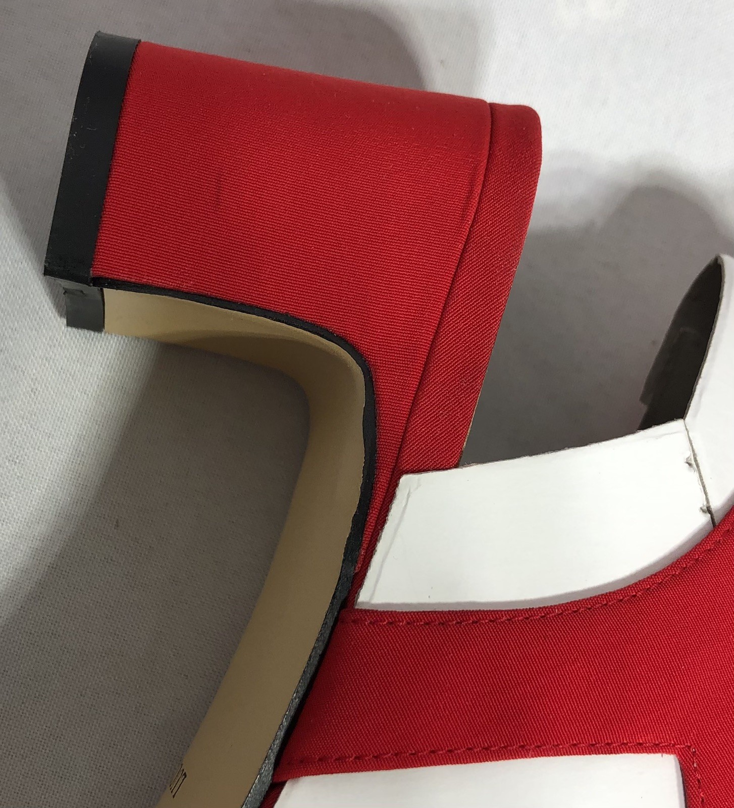 Vintage 90s Laura Scott Fabric Dress Sandals Red Size 9.5M Mid Heel Ankle Strap