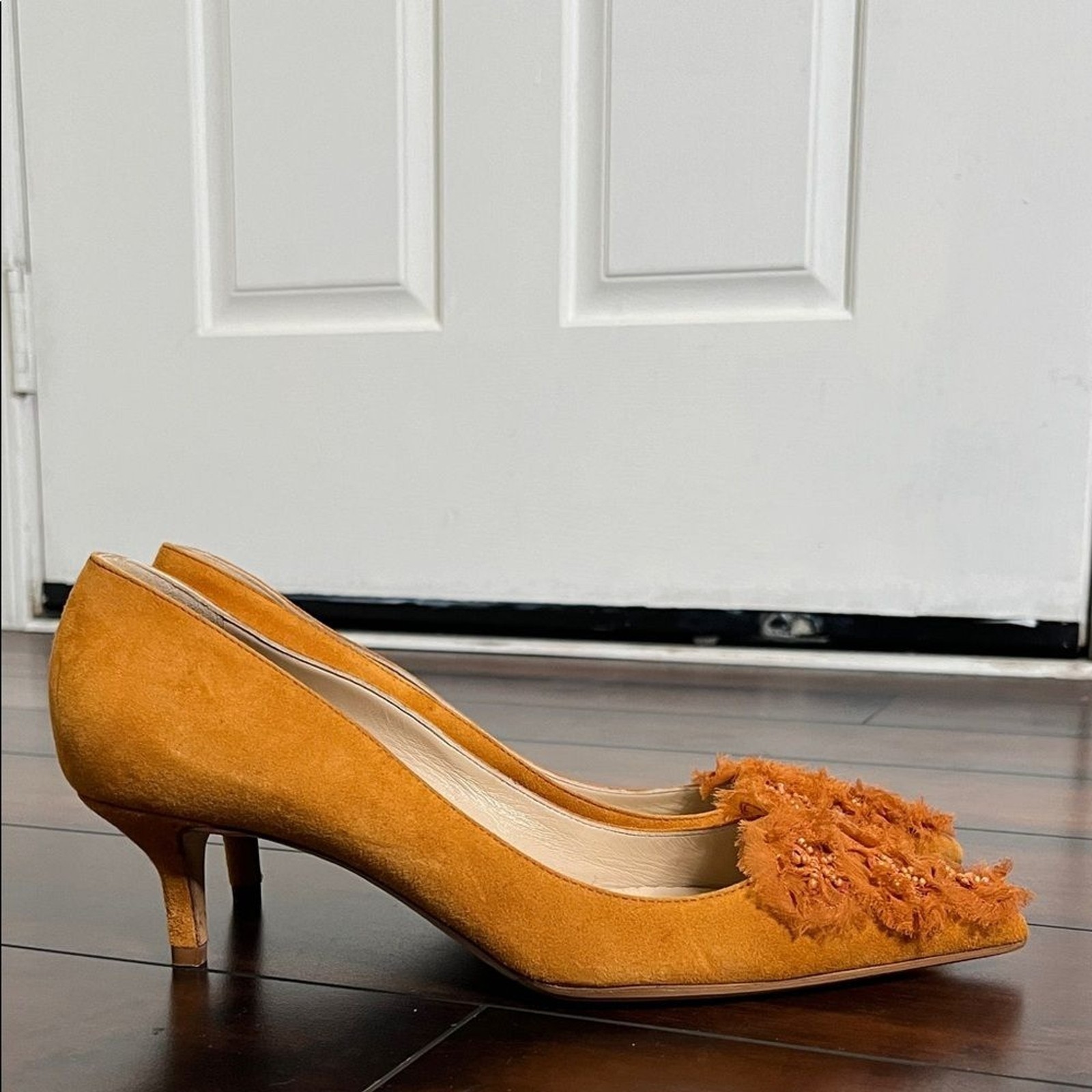 Oscar de la Renta Women’s Rust Orange Suede Heels Beaded size 38.5 New