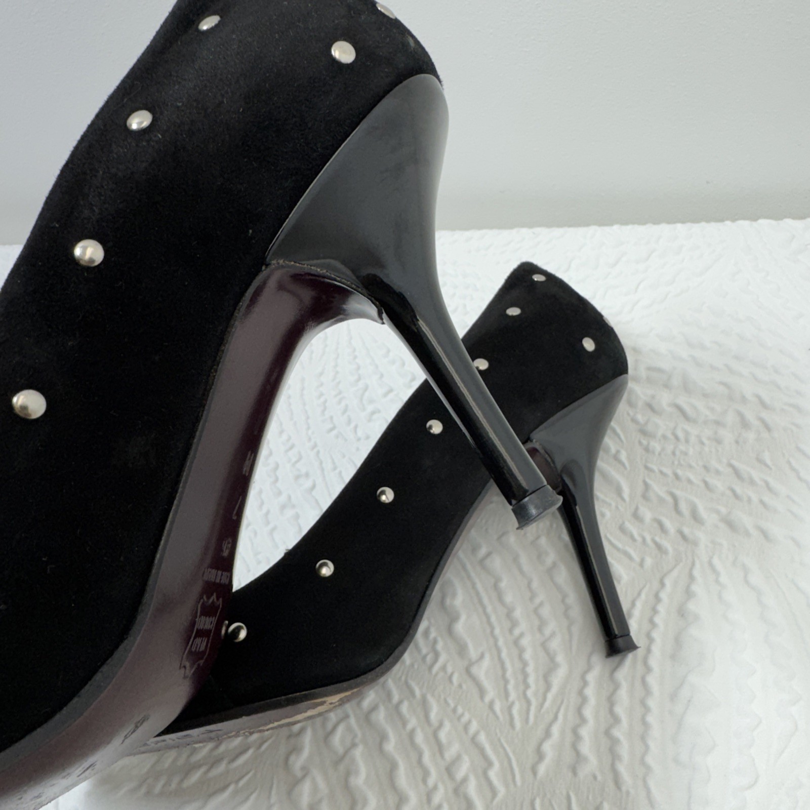 VIA SPIGA V-FILARDO BLACK SUEDE Leather PUMP SILVER STUDS 7 M