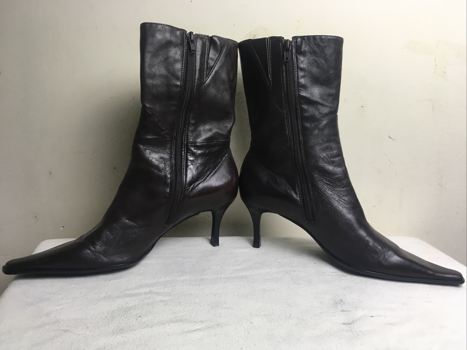 MICHELLE-K MADEN BRAZIL DarkBrownLeather StilettoHeel PointedToeBootsWomen’sSZ9M