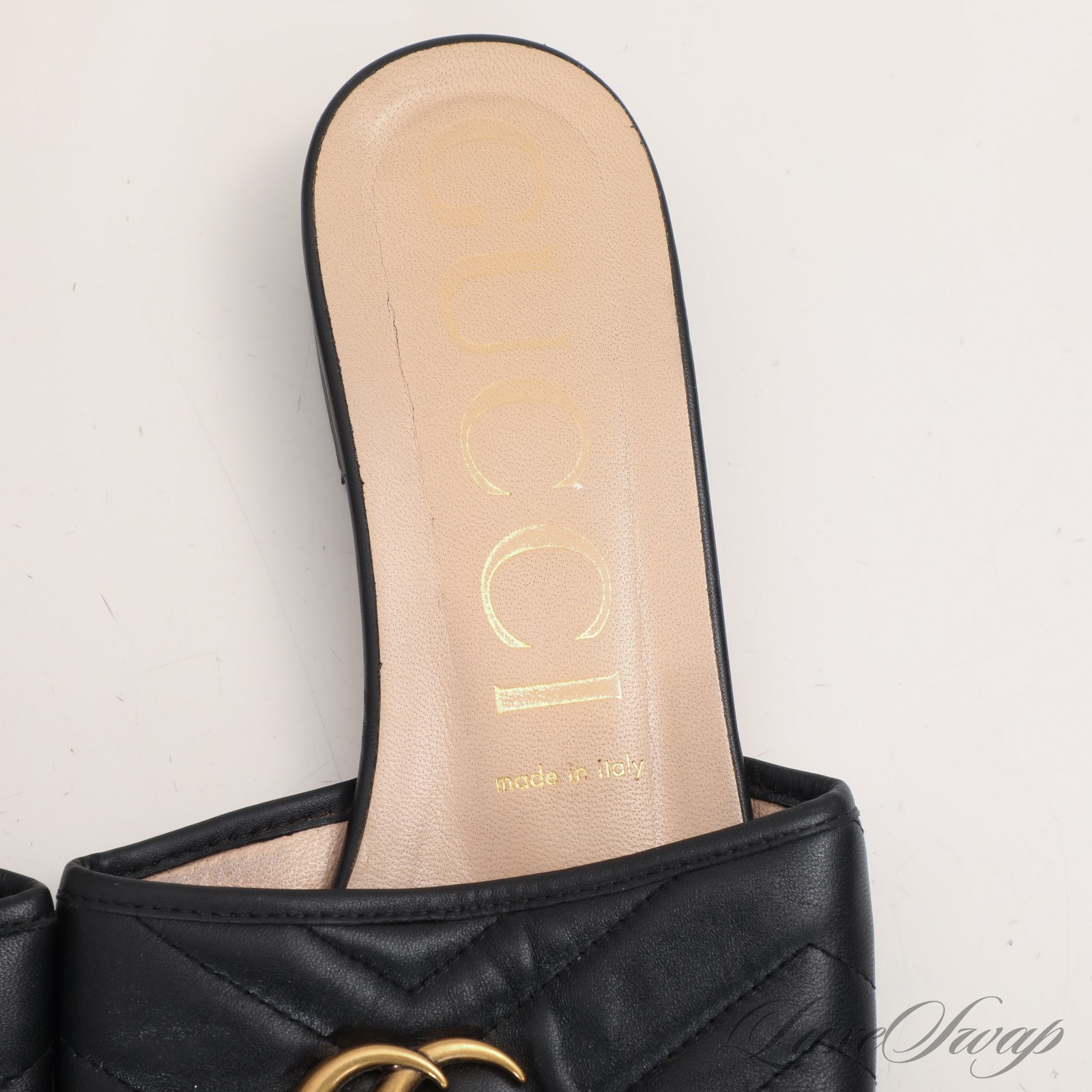 Gucci Made in Italy 646169 Double Decorated Marmont G Leather Flat Sandals 41