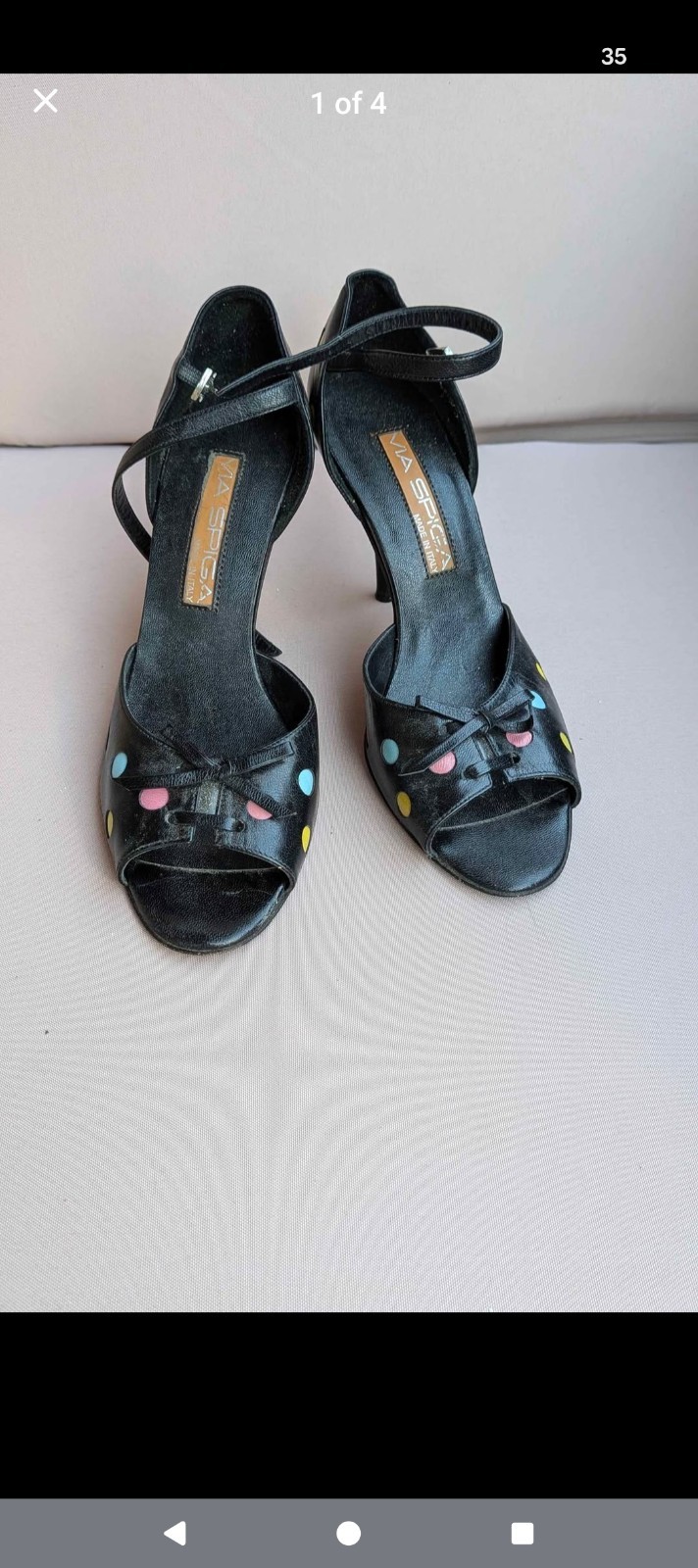 Vintage Via Spiga Black Leather Peep-toe Heels Made In Italy