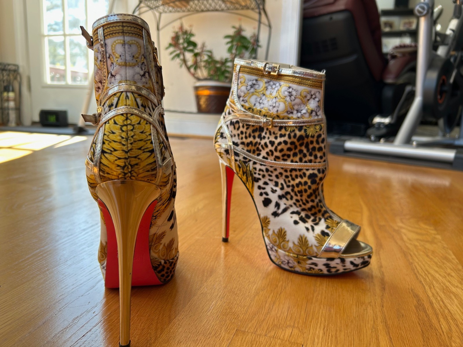 Just Cavalli Leopard & Baroque Print Silver-Tone Ankle Boot SZ 9 IT 39 Excellent