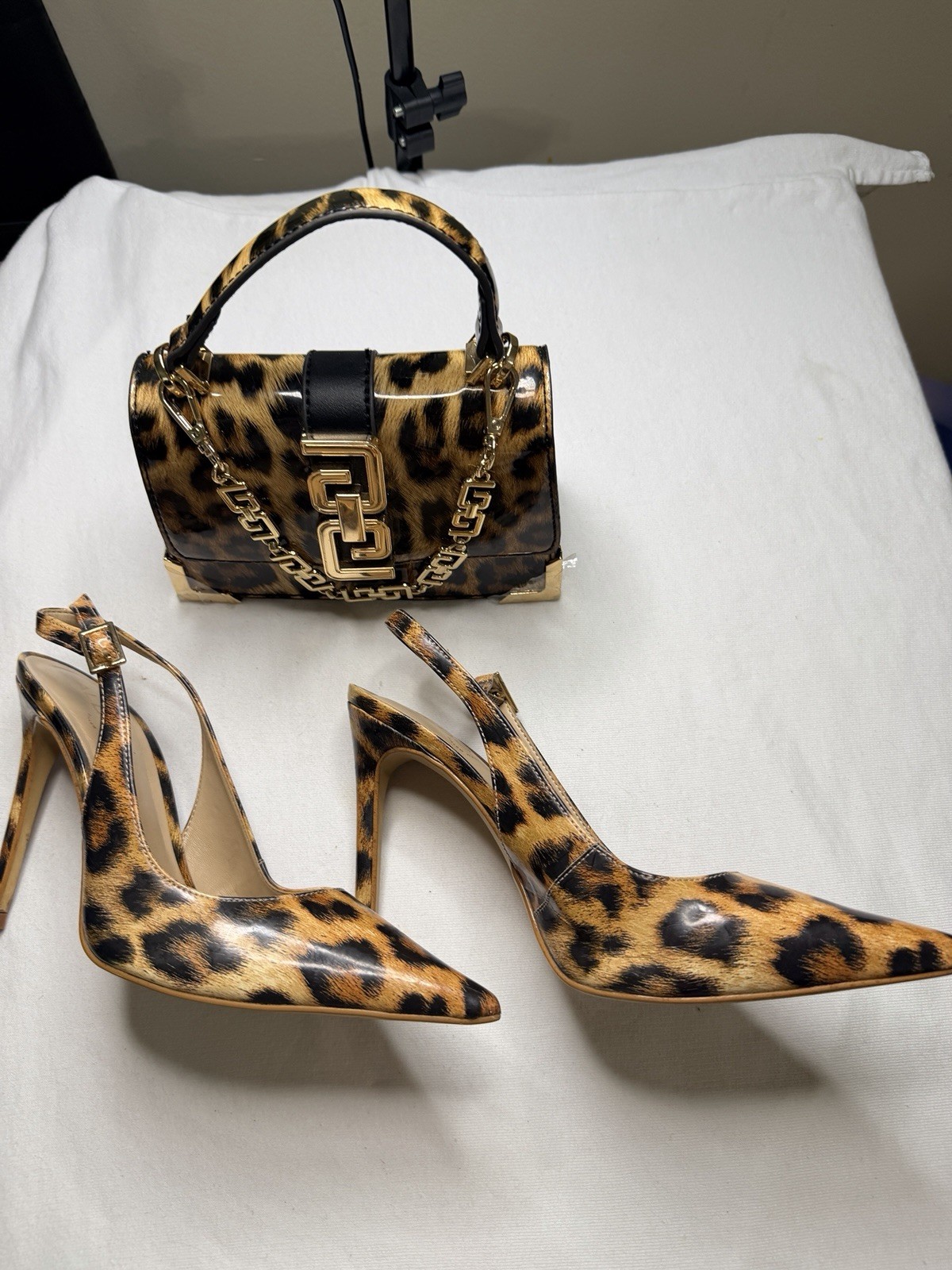 ALDO Women’s Leopard Print Slingback Pointed Toe Buckle Strap Heels US 7