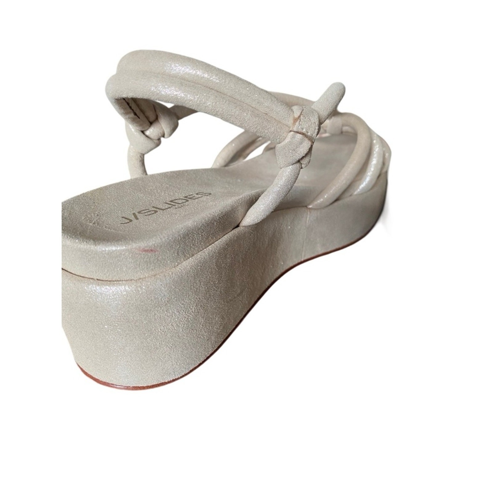 J/Slides Qayla Platform Metallic Suede Sandals Tan Silver size 8