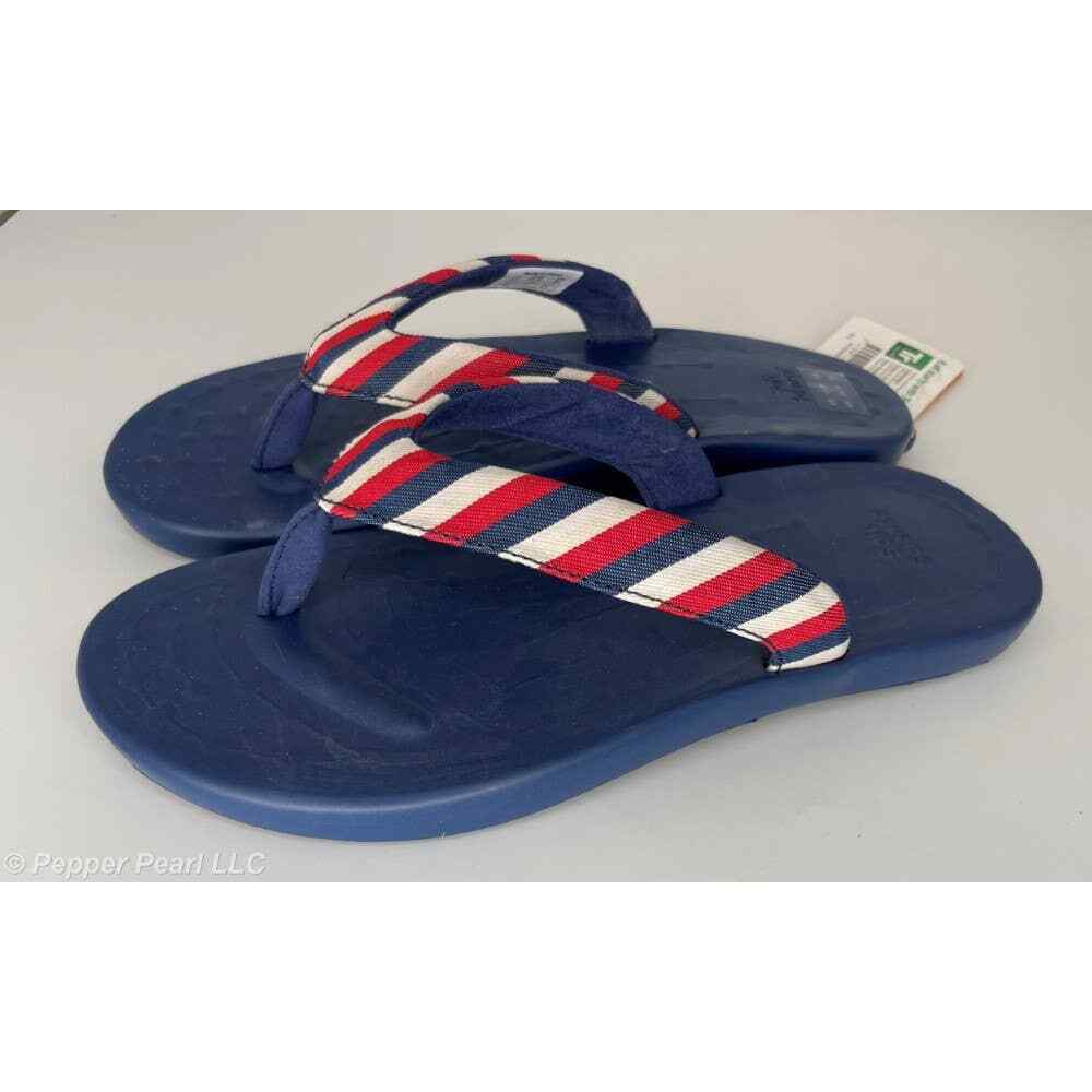 Flip Flop Thong Sandal Women’s Size 8 Blue Red White Stripe Soft Science Foam