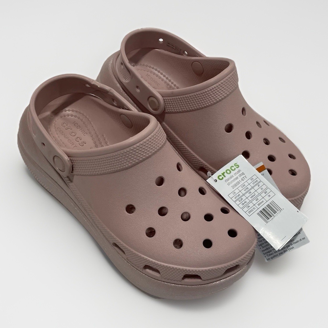 NEW size 9 – Crocs Classic Crush Shimmer Women’s Clogs light pink