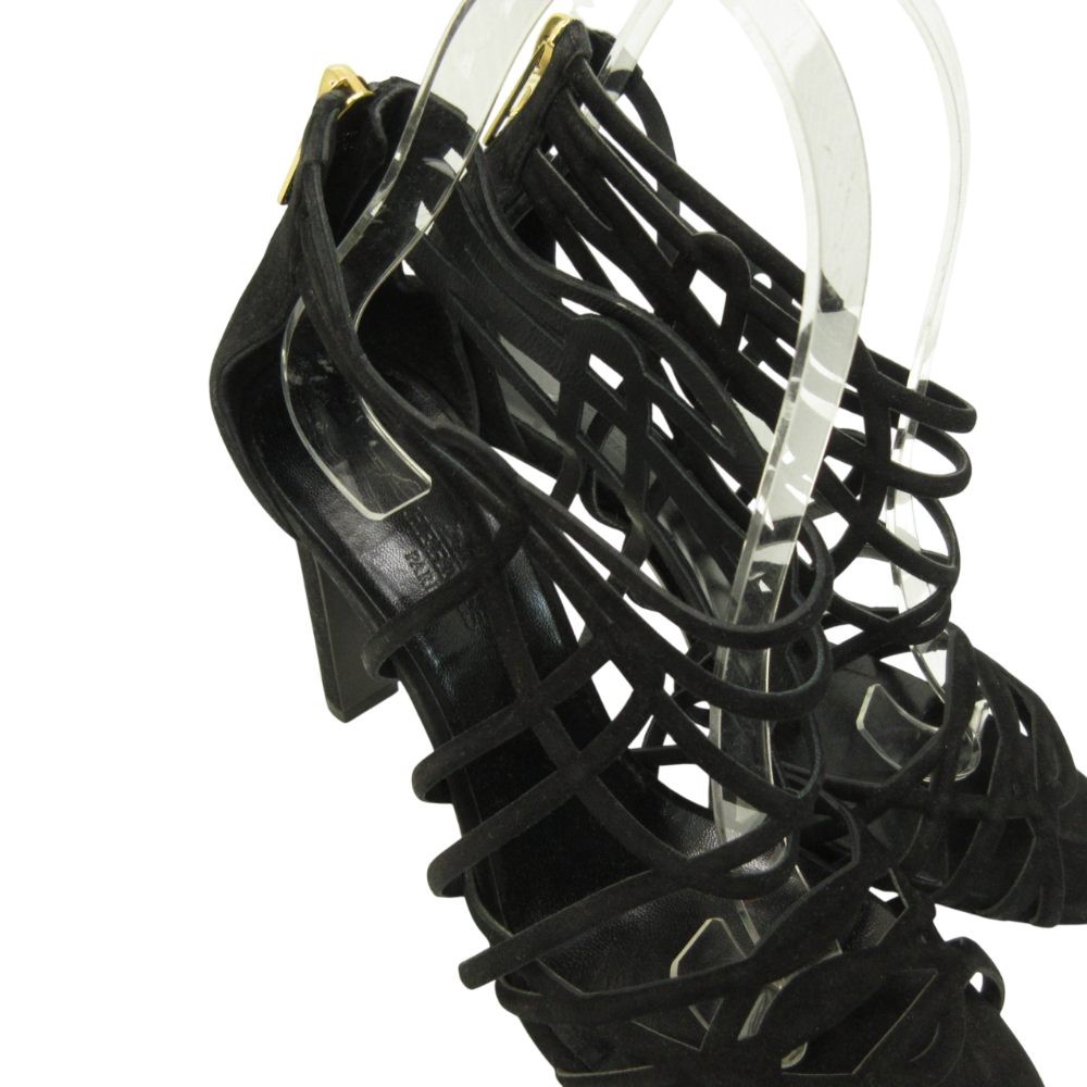 HERMES Good Condition Sandals Shoes High Heels Suede 37 24.0cm Black 0122 ■MNK4