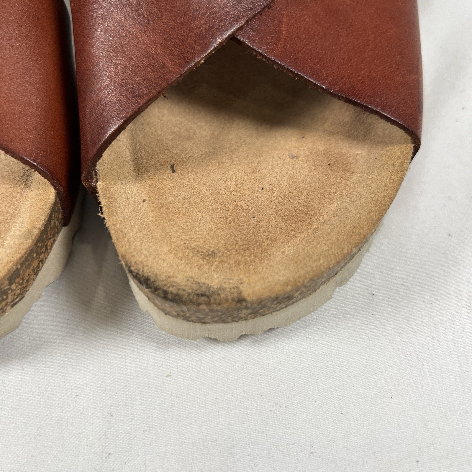 Yokono Spain Brown Leather Platform Slide Sandals Sz. 8 Minimalist Boho