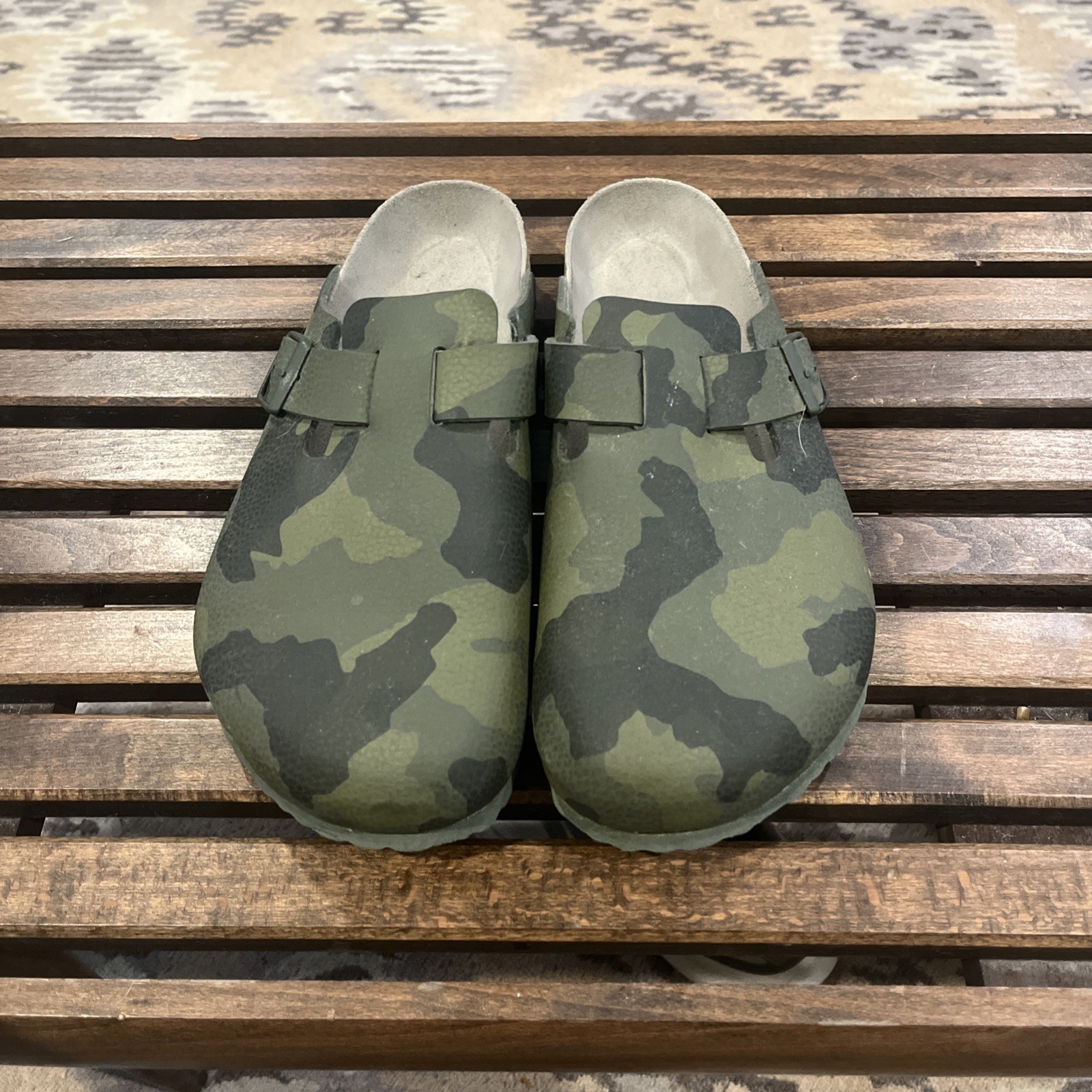 Birkenstock Boston Desert Soil Clogs Camo Green Birko-Flor Size 44 M11