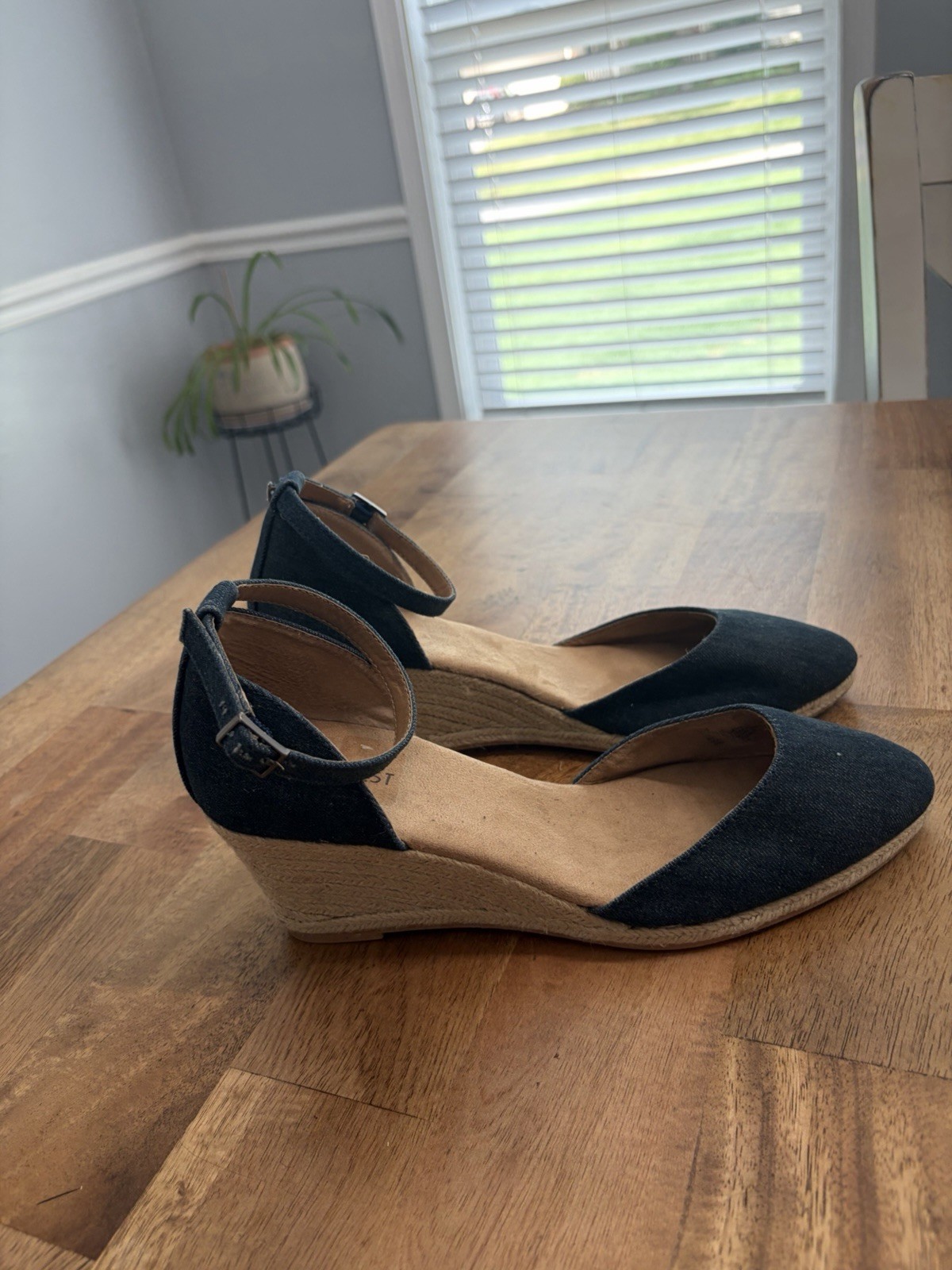 Nine West Sandals Womens 11M Espadrille Ankle Strap Blue Denim Casual Wedge Heel