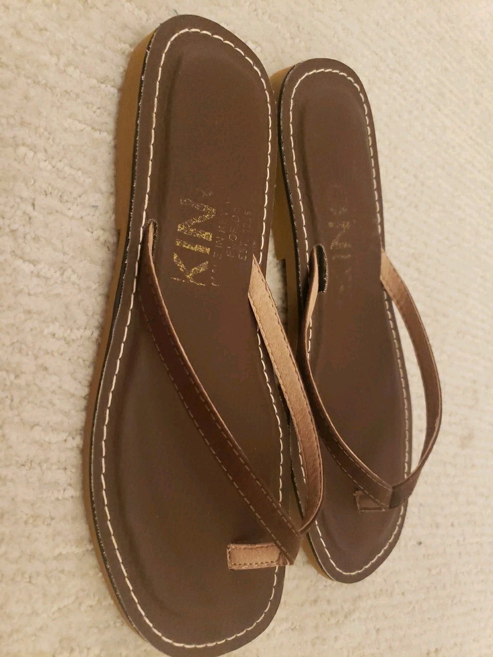 kino sandals 9 Womens Thin Strap Leather Thong Sandals Brown