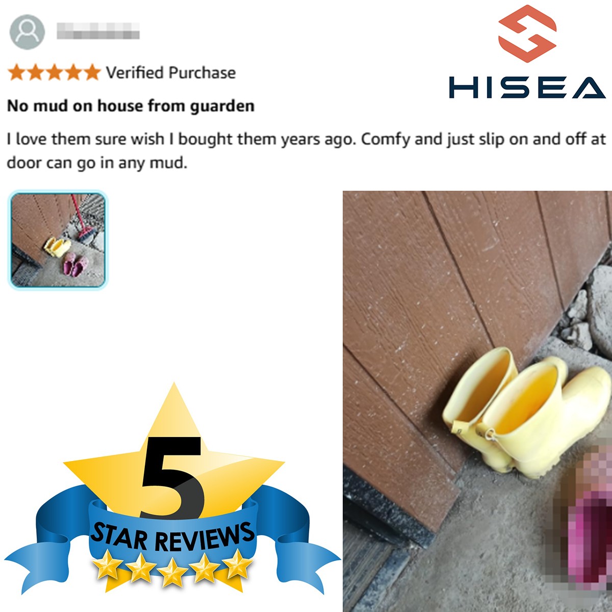 HISEA Women Waterproof Rain Boots Glossy Mid-Calf Wellies Non-Slip Garden Shoes