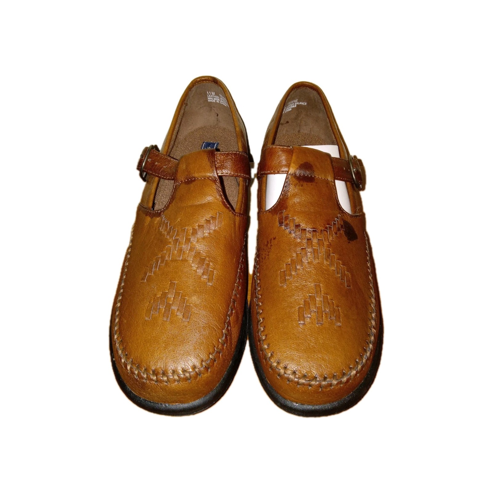 Vtg Sonoma Mary Jane Loafers Womens 11 Brown Woven Leather Buckle Preppy Boho
