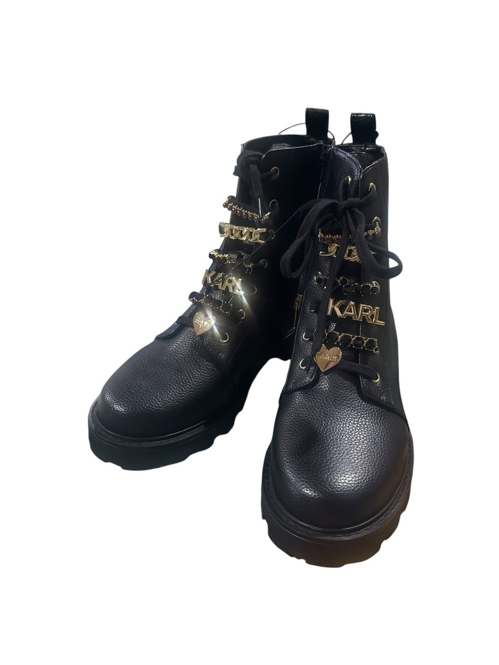 NEW $110 KARL LAGERFELD PARIS Mela Women’s Lace-Up Combat Boots Logo Zipper 10