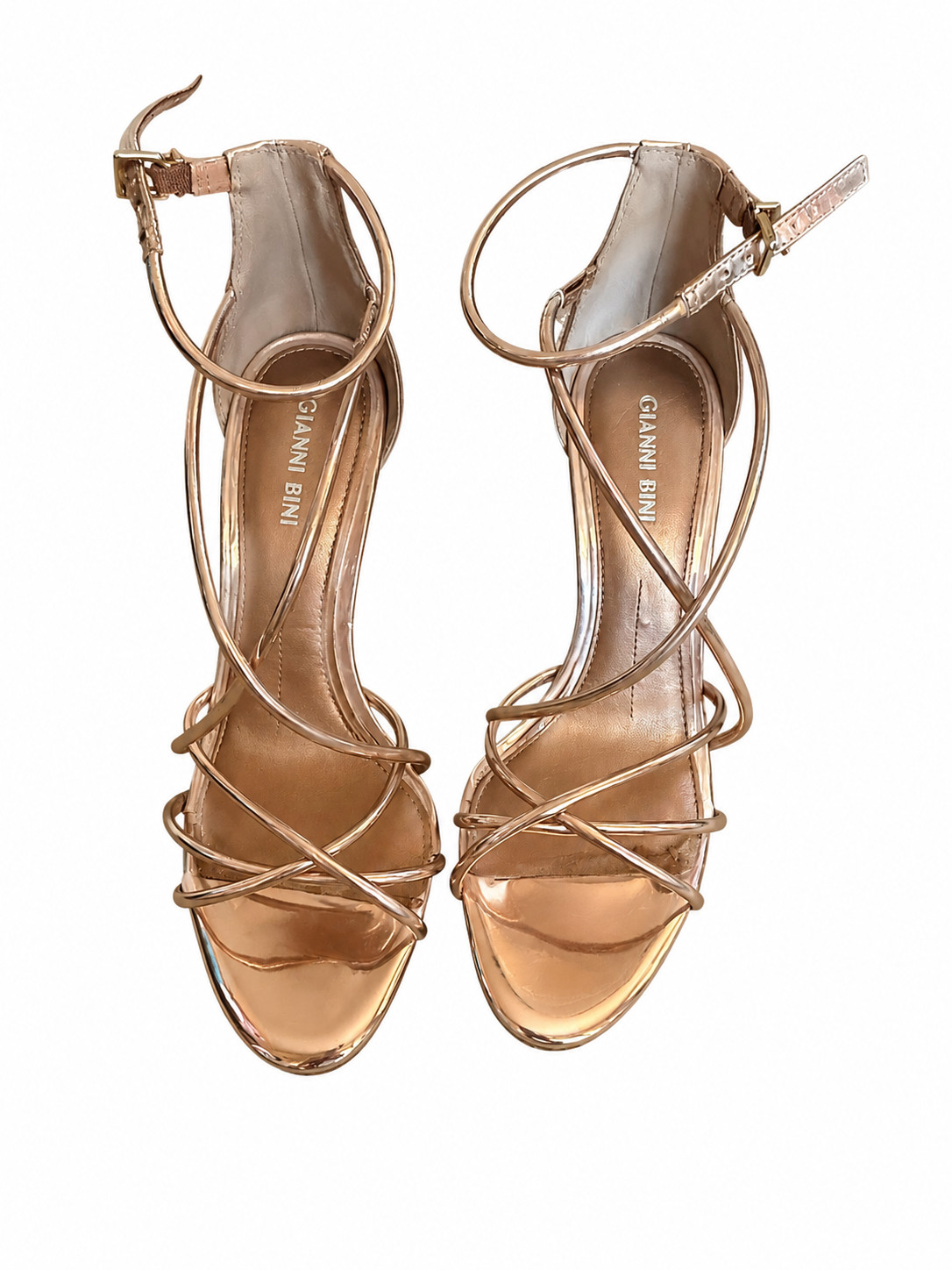 Gianni Bini Womens Size 8 Rose Gold Metallic Strappy Stiletto Sandals Heels