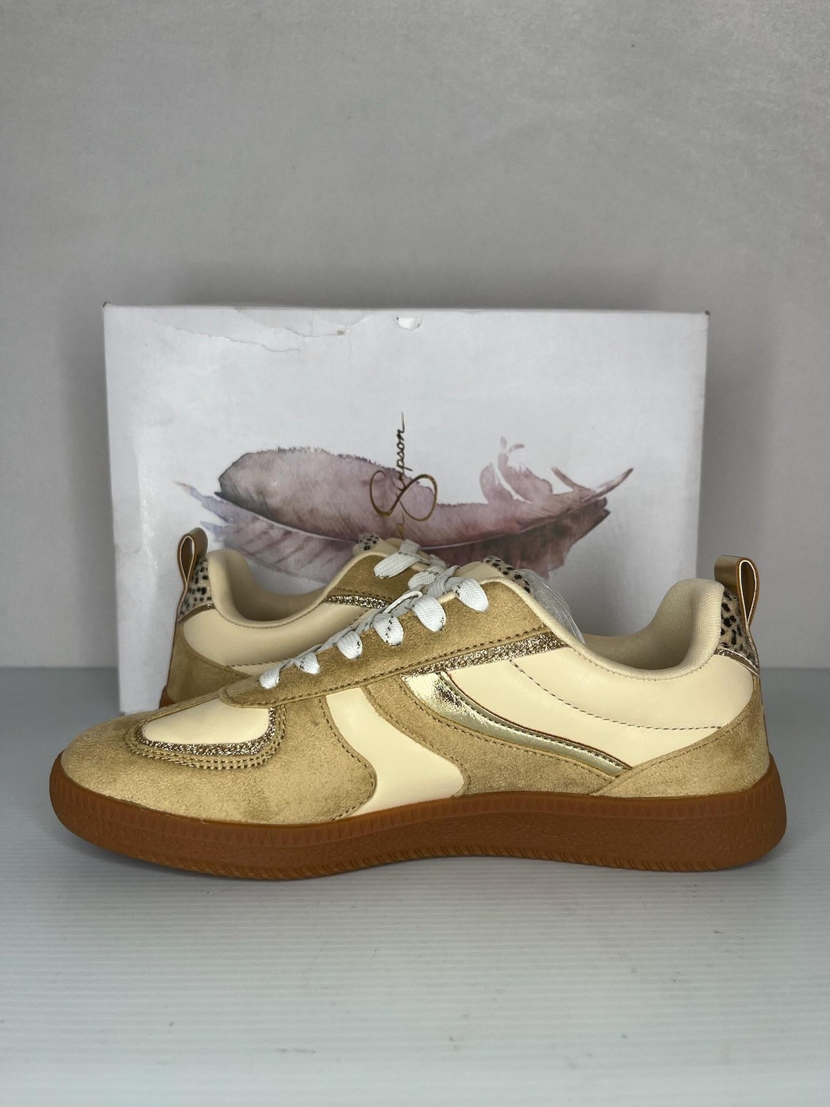 Jessica Simpson Shoes Womens Size 7 Beige Gold JS-ROBYNA Gum Sole Sneakers NEW